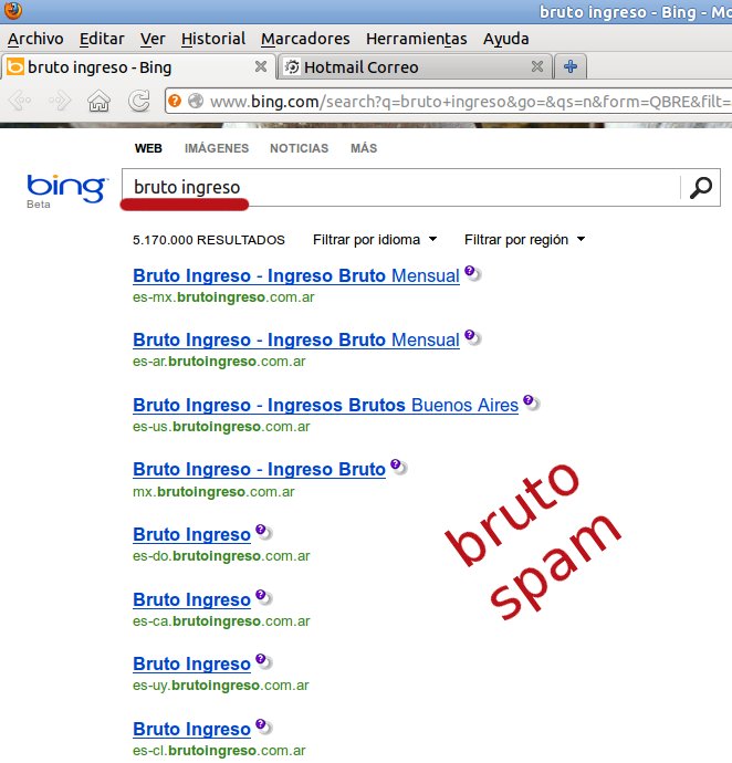 bruto ingreso spam en bing