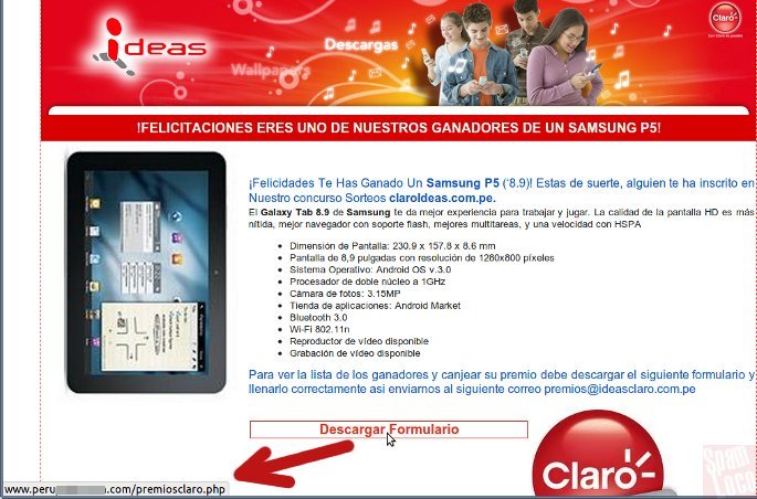 correo falso de claro y premio samsung