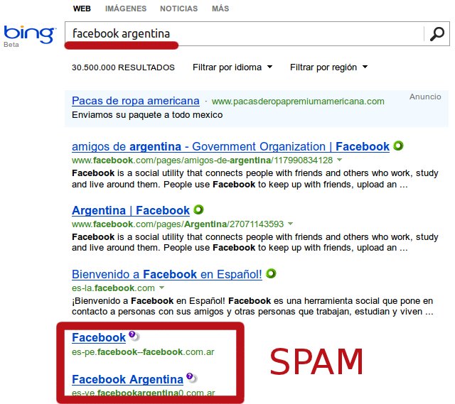 resultado spam en bing para la busqueda facebook argentina