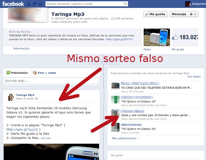 sorteo falso en fanpage