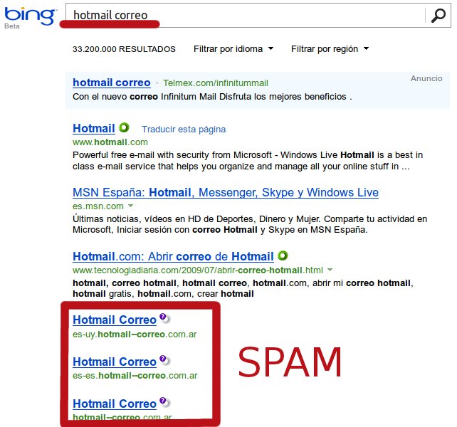 resultados spam para la busqueda hotmail correo