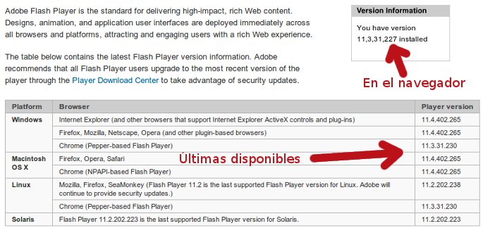 versiones de flash verificacion