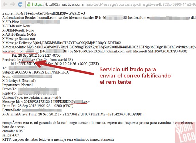 encabezado del correo falso