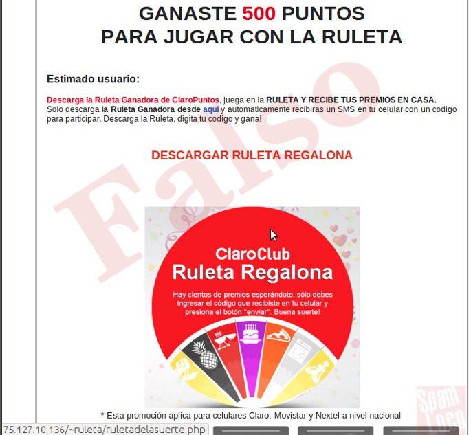 correo falso de claro sobre ruleta de la suerte