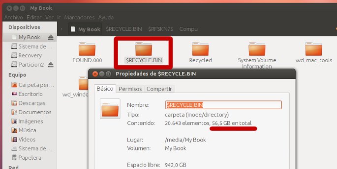 carpeta RECYCLE.BIN disco duro externo