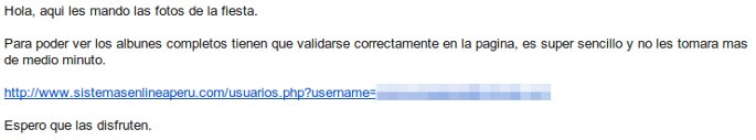 Mensaje spam con enlace para robar passwords