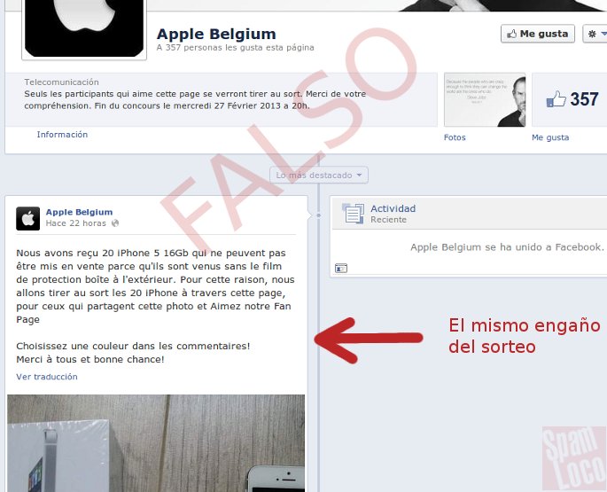 fanpage falsa de apple en facebook