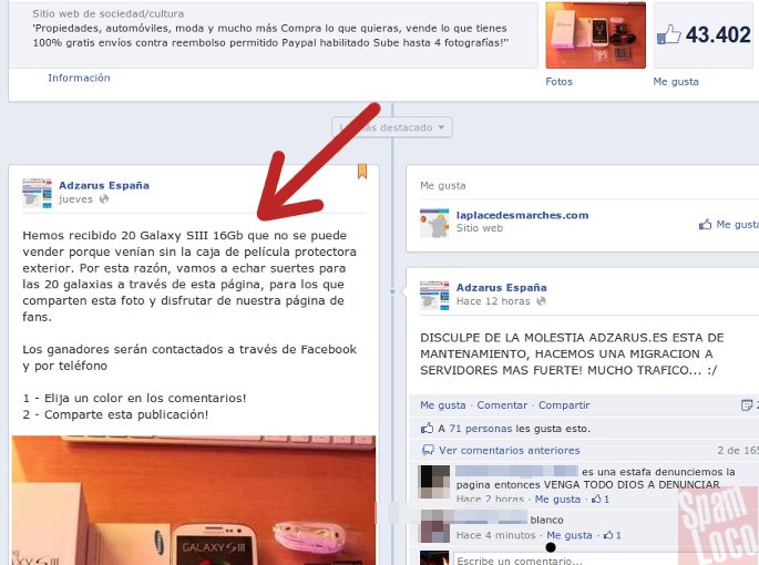 sorteo falso samsung galaxy en facebook