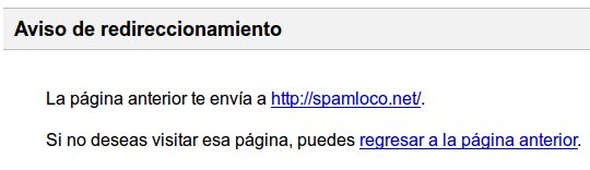 aviso de redireccionamiento de google