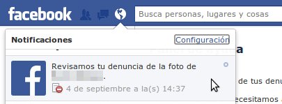 notificacion de facebook sobre denuncia de foto