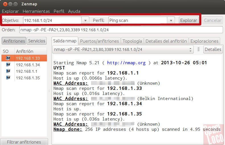 ping en la red local con zenmap