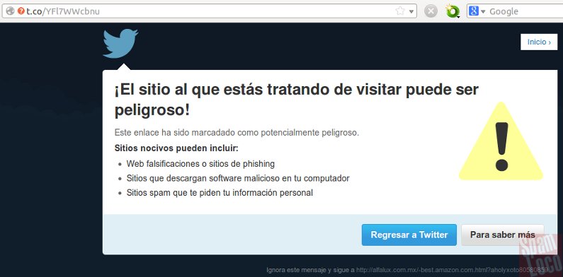 advertencia de enlace sospechoso en twitter