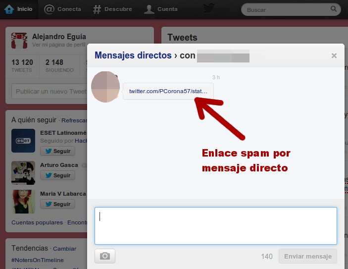 spam en twitter con mensaje directo