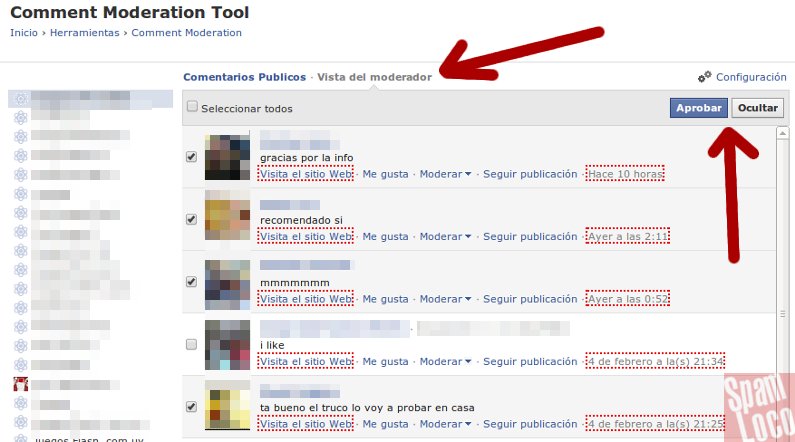 panel de moderación de comentarios en facebook