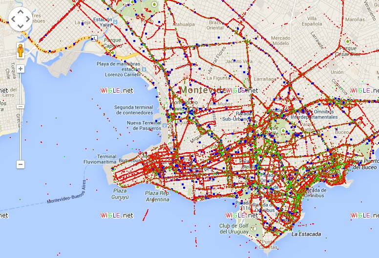 redes wifi y antes de telefonia en el mapa con wigle