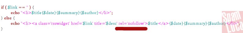 nofollow a los enlaces del widget rss de wordpress