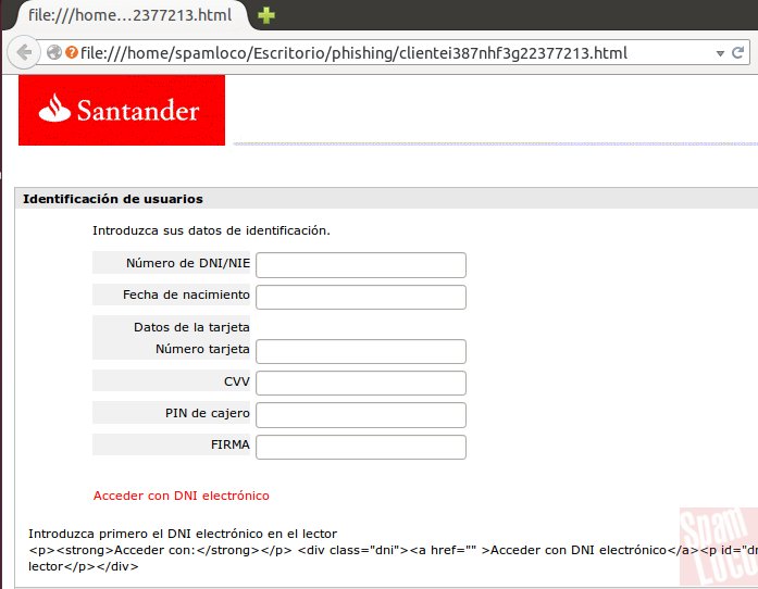 formulario falso de phishing bancario