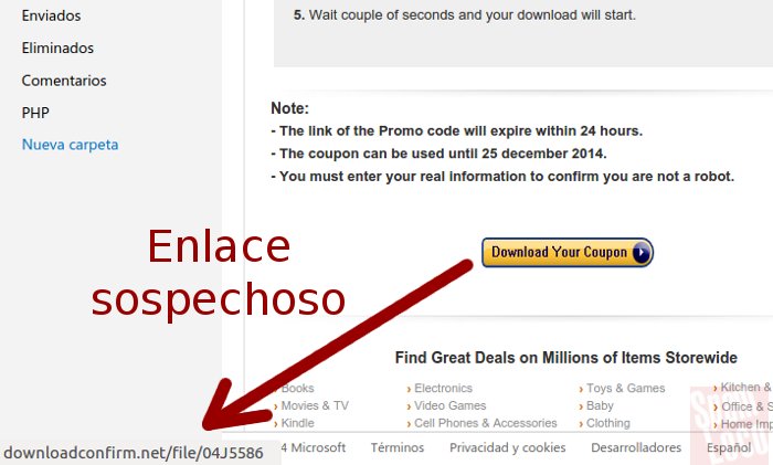 enlace sospechoso en correo falso de amazon