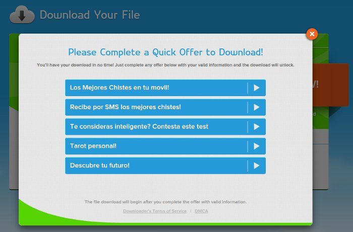 publicidad engañosa para iniciar descarga