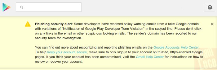 alerta de google play sobre phishing