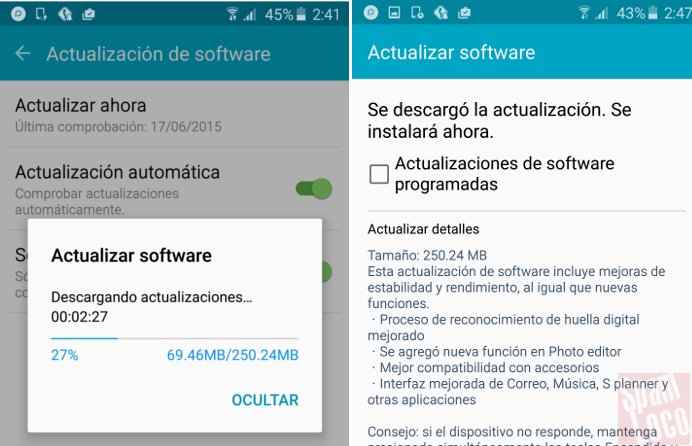 Actualización en Samsung s6