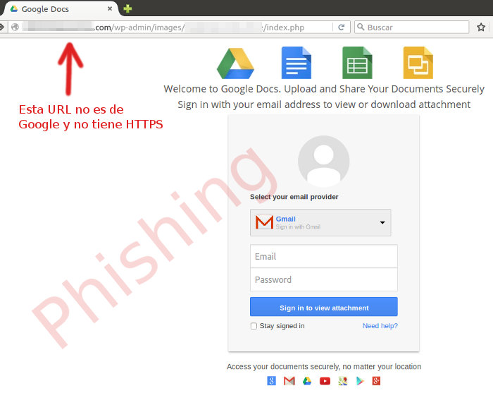 phishing de google docs ejemplo