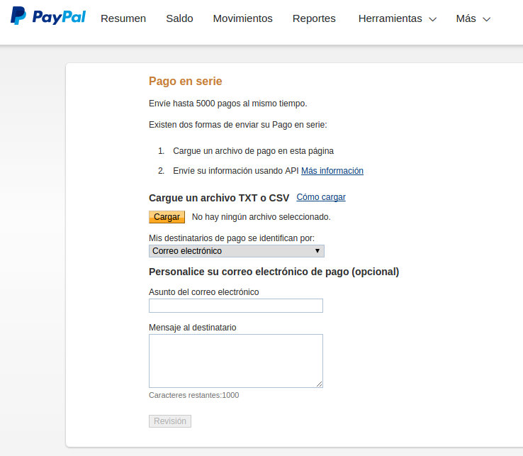 envio de pago en serie en paypal