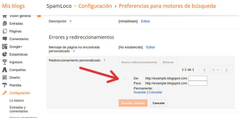 redirecciones personalizadas en blogger