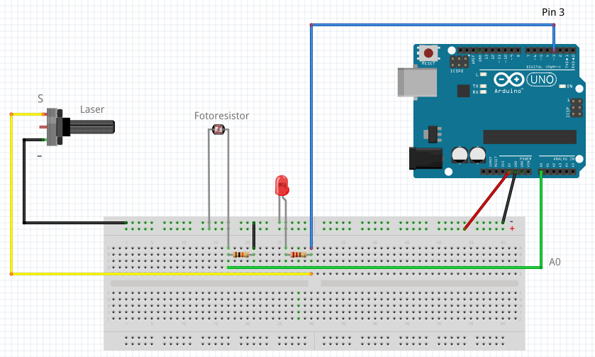 esquema arduino laser con alarma