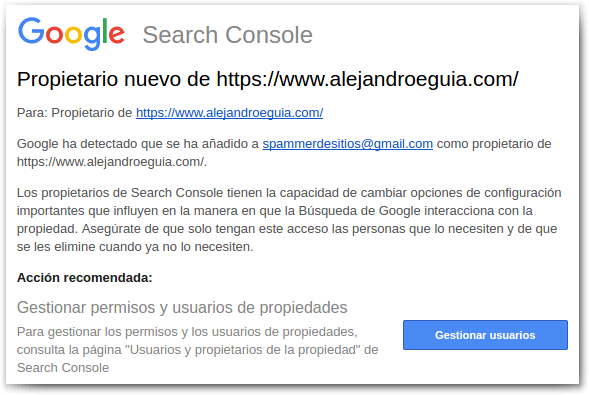 nuevo usuario verificado en search console