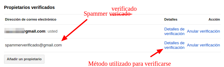 detalles de verificacion search console